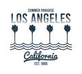 California, Los Angeles t-shirt design with palm trees and waves. Typography graphics for tee shirt with slogan and grunge. Royalty Free Stock Photo